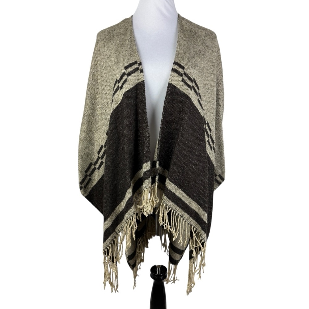 Brown Tan Fringe Poncho - One Size